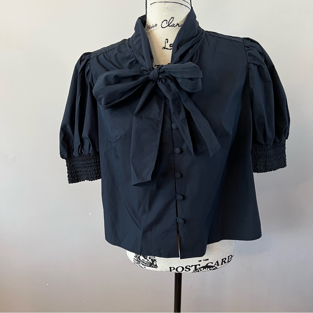 Cartolina Nantucket Peggy short sleeve blouse top Ladies size xs Navy blue - Picture 2 of 10